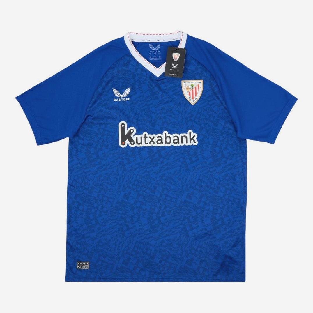 The Retro1999 Athletic Bilbao 2024-25 Away Shirt is made from premium fabric, showcases a subtle pattern, and displays the clubs white and red crest on the left chest.