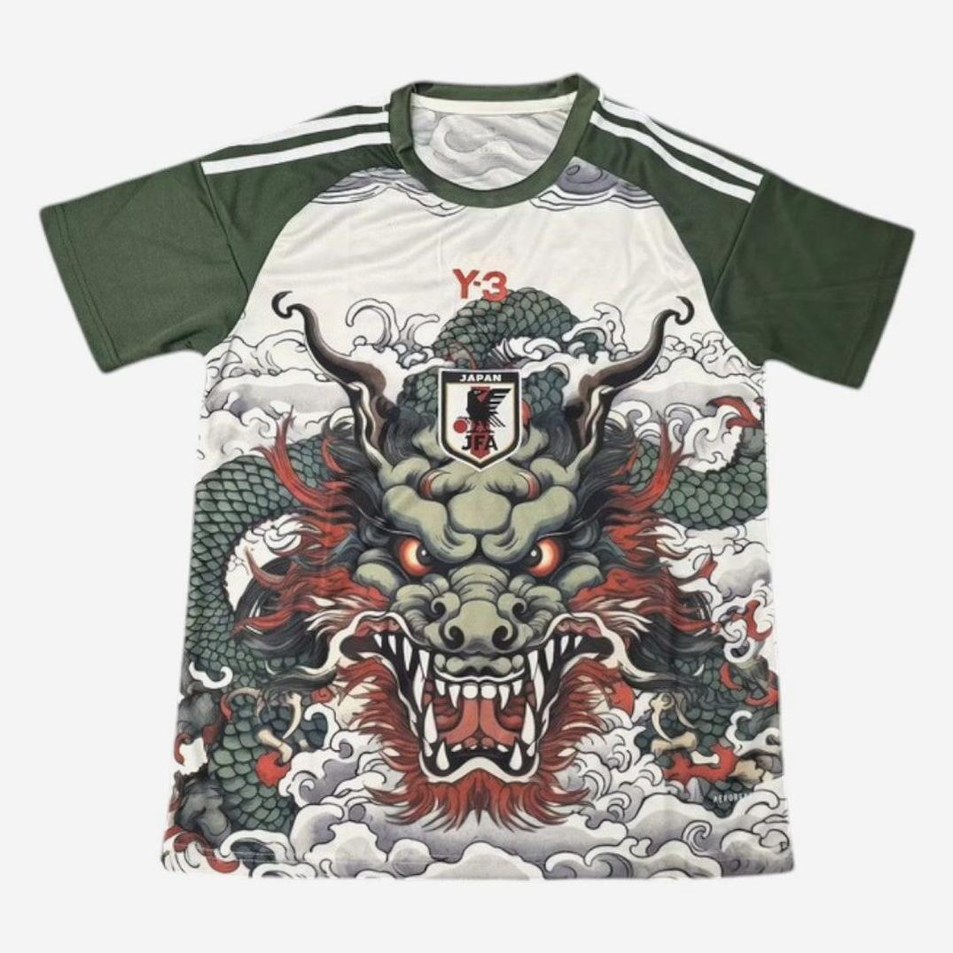 Show your support for the Japan National Team with the Retro1999 Japan 2025-26 Special Edition Shirt—this short-sleeved jersey features a bold green dragon, red accents, swirling clouds, and the iconic team crest for a standout look.
